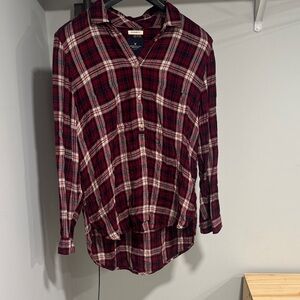 American Eagle Outfitters Red Plaid Long Sleeve Top